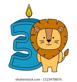 cute number three with lion character