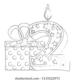 cute number two candle with gift