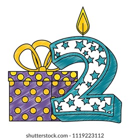 cute number two candle with gift