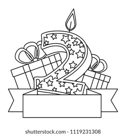 cute number two candle with gift