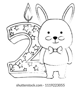 cute number two candle with rabbit character