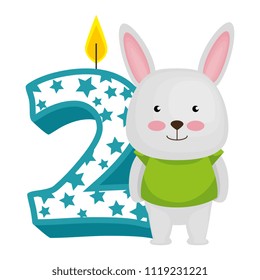 cute number two candle with rabbit character