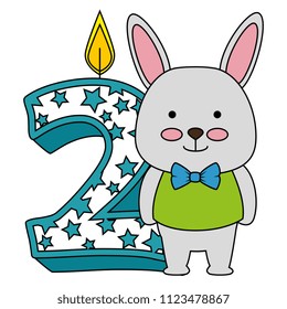 cute number two candle with rabbit character