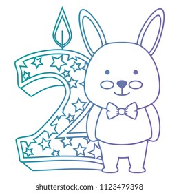 cute number two candle with rabbit character