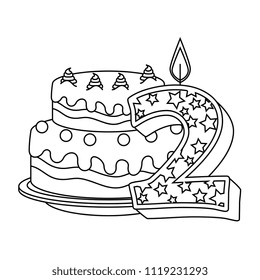 cute number two candle with sweet cake