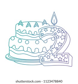 cute number two candle with sweet cake