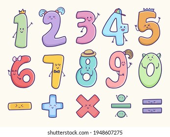 Cute Numbers Cartoon Characters Illustration Collection Set