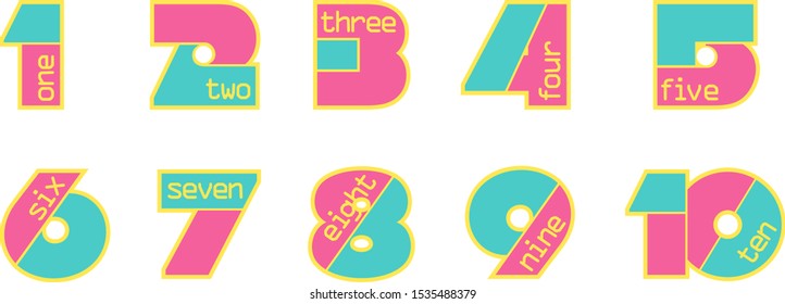 Cute numbers combining pink and green colors.
1 to 10.