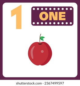 Cute numbers flashcard. Number 1. Educational design for preschool or kindergarten kids.