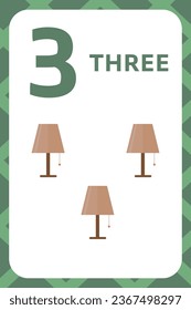 Tarjeta flexible de números pequeños. Número 3. Diseño educativo para niños de preescolar o kindergarten.