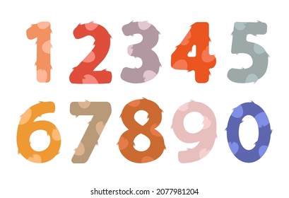 Cute numbers. Set of children's cartoon colored numbers from 1 - 9. School math symbols. Vector illustration 
