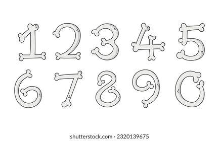 Cute Numbers Skeleton Bones of zero one two three four five six seven eight nine cartoon doodle set