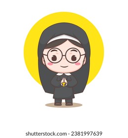 Cute nun cartoon character. Christian and catholic religion concept design. Profession illustration. Adorable chibi style vector