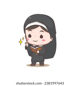 Cute nun cartoon character. Christian and catholic religion concept design. Profession illustration. Adorable chibi style vector