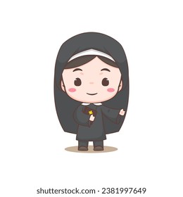 Cute nun cartoon character. Christian and catholic religion concept design. Profession illustration. Adorable chibi style vector