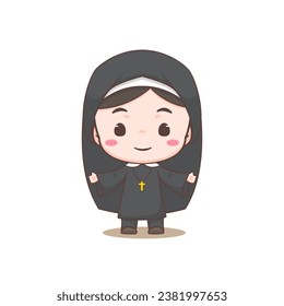 Cute nun cartoon character. Christian and catholic religion concept design. Profession illustration. Adorable chibi style vector