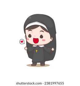 Cute nun cartoon character. Christian and catholic religion concept design. Profession illustration. Adorable chibi style vector