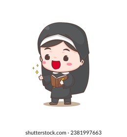 Cute nun cartoon character. Christian and catholic religion concept design. Profession illustration. Adorable chibi style vector