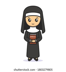 Cute nun christian religion mascot design illustration