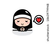 cute nun design is praying