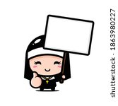 cute nun holding a blank text board