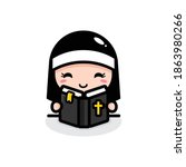 cute nun reading the bible