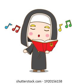 Cute nun singing character vector design illustration