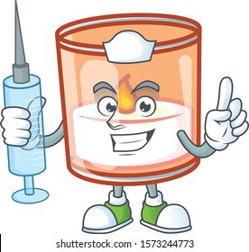 Cute Nurse candle in glass character cartoon style with syringe