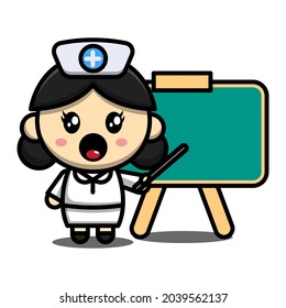 Cute Nurse Cartoon Character With Blackboard Illustration Vector Graphic