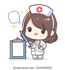 Cute nurse cartoon character illustrator isolate on white background.Not AI generated image.