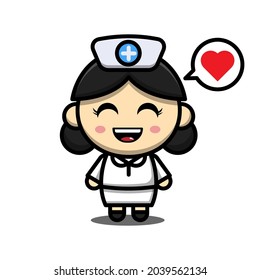 Cute Nurse Cartoon Character With Love Illustration Vector Graphic