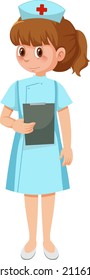 Cute Nurse Cartoon Character On White Background Illustration