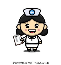 Cute Nurse Cartoon Character With Paper Board Illustration Vector Graphic