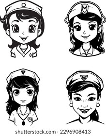 Cute Nurse cartoon simple logo graphic, a black vector illustration on white background. For apps, logos, websites, symbol, UI, UX, graphics and web design. EPS 10