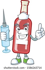 Cute Nurse champagne red bottle character cartoon style with syringe