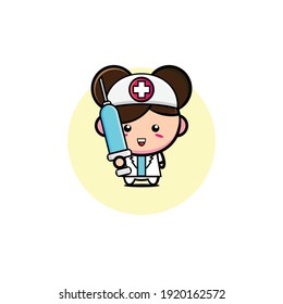 Cute nurse character design carrying a syringe