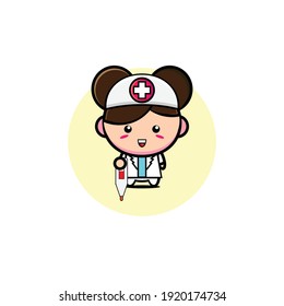 Cute nurse character design carrying a temperature gauge