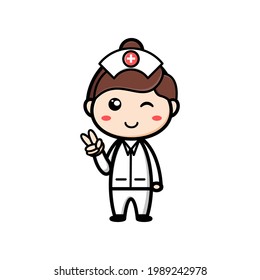 cute nurse character on white background