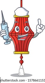 Cute Nurse chinese paper lanterns character cartoon style with syringe