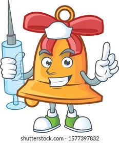 Cute Nurse christmas bell character cartoon style with syringe