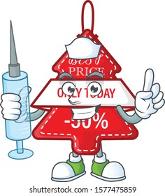 Cute Nurse christmas best price tag character cartoon style with syringe