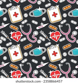 Cute nurse doctor cartoon elements background pattern