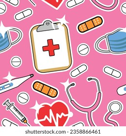 Cute nurse doctor cartoon elements background pattern