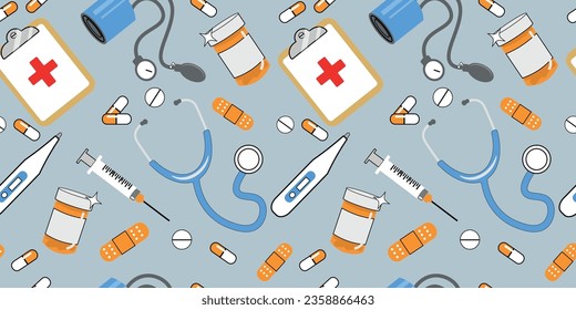 Cute nurse doctor cartoon elements background pattern