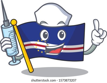 Cute Nurse flag cape verde character cartoon style with syringe