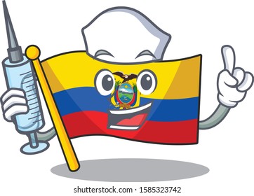 Cute Nurse flag ecuador character cartoon style with syringe
