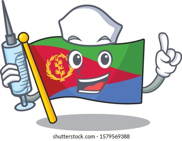 Cute Nurse flag eritrea character cartoon style with syringe