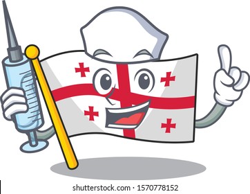 Cute Nurse flag georgia character cartoon style with syringe