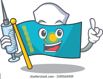 Cute Nurse flag kazakhstan character cartoon style with syringe