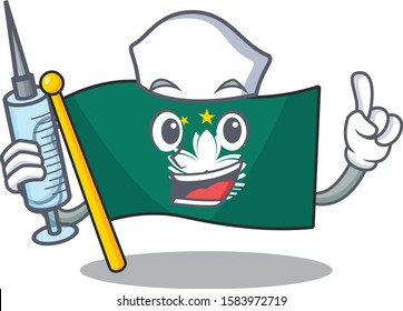 Cute Nurse flag macau character cartoon style with syringe